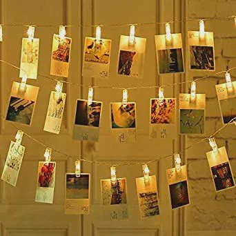 Warm White LED Photo Clip Fairy String Lights (With Photo Prints)