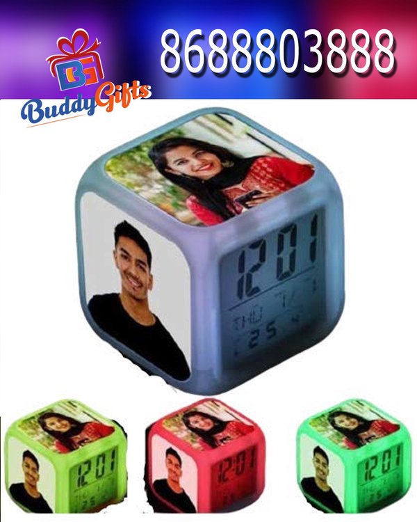 Personalised 4-Sided Photo Glowing LED Cube Alarm Clock