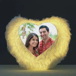 Personalised Romantic Couple LED Glow Fur Heart Cushion