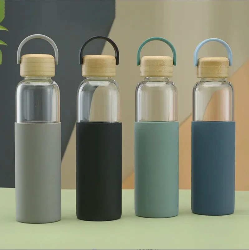 Personalised Borosilicate Glass Water Bottle with Bamboo Lid (500ml)
