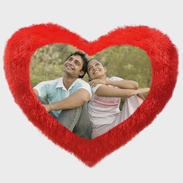 Personalised Red Heart Plush Photo Cushion