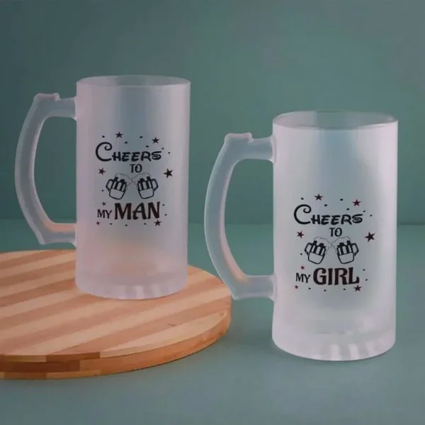 Personalised "Cheers To My Man & Girl" Couple Frosted Beer Mug Set (Pair)