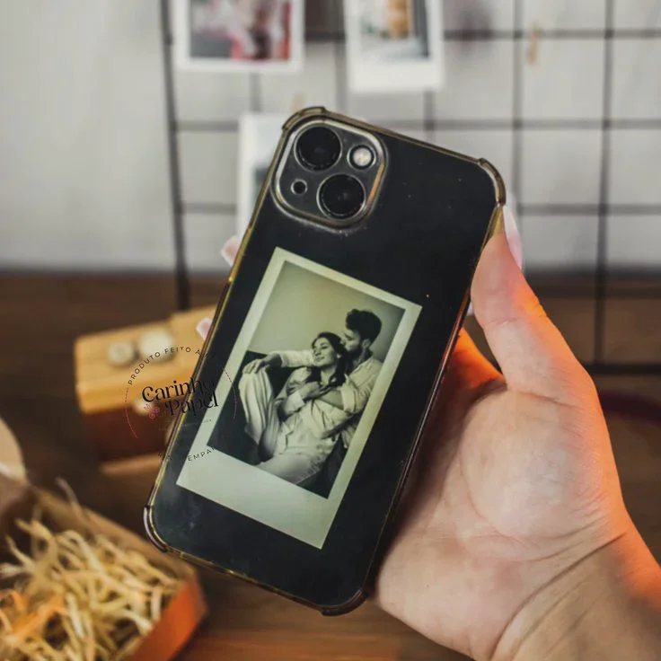 Personalised Black Hybrid Protective Phone Case with Retro Polaroid Photo