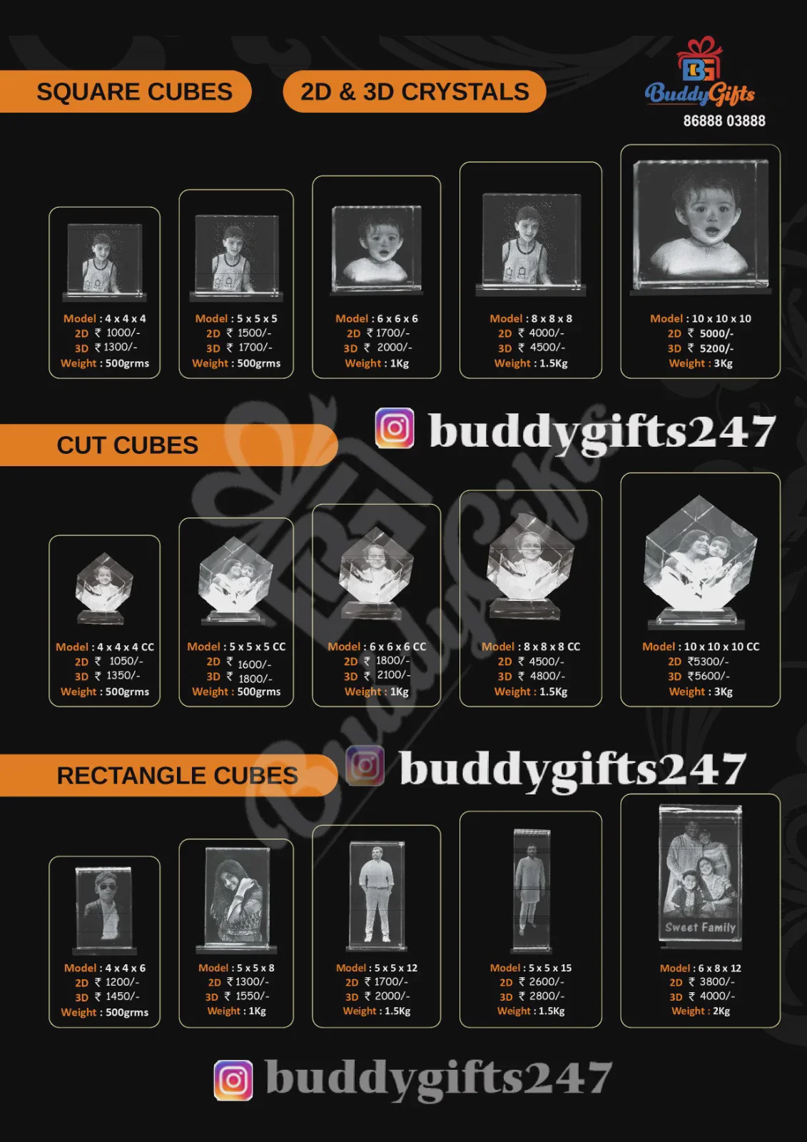 2D & 3D Laser Engraved Photo Crystal Keepsake
