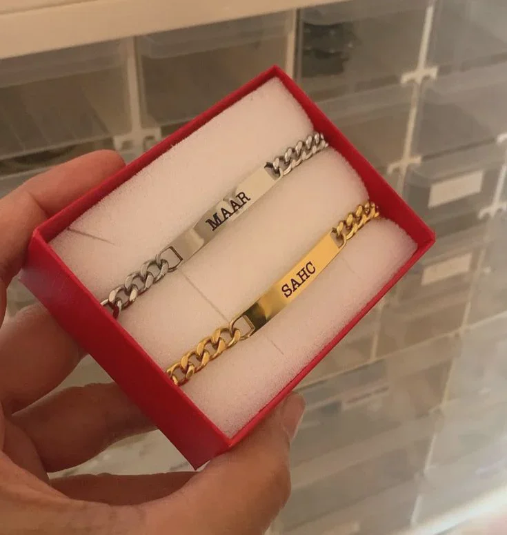Personalised Dual-Tone Gold & Silver Couple Curb Chain ID Bracelets