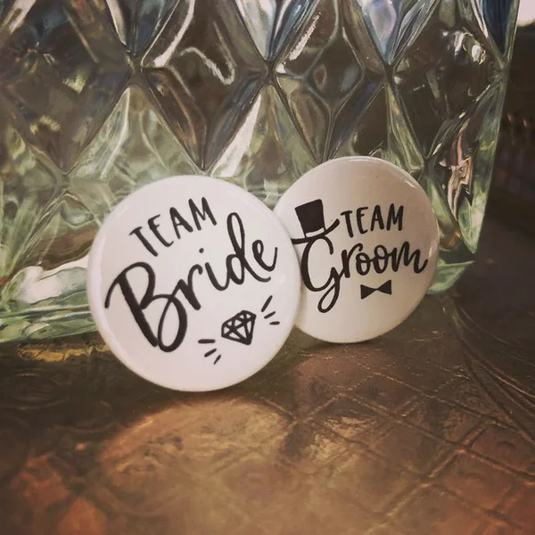 Custom Wedding Button Pin Badges (Team Bride & Groom)