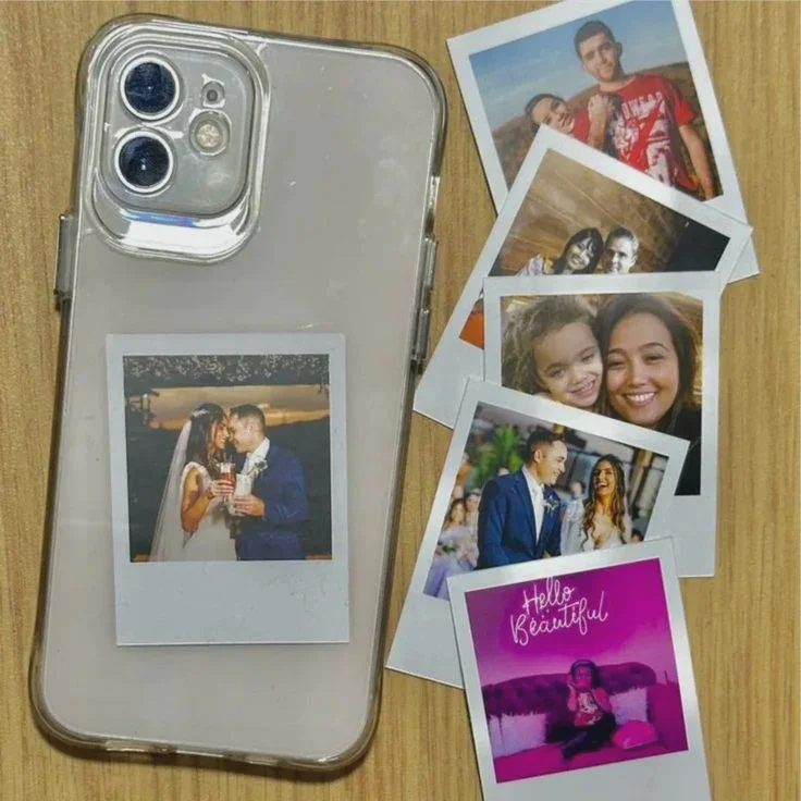 Clear Shockproof Phone Case with Interchangeable Mini Polaroid Photo Prints