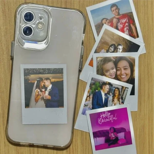 Clear Shockproof Phone Case with Interchangeable Mini Polaroid Photo Prints