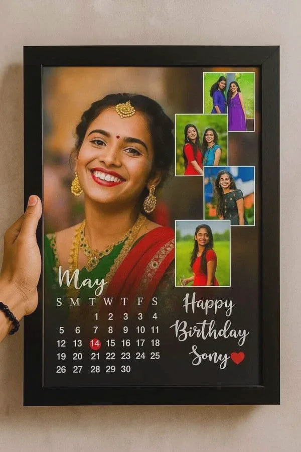 Personalised Birthday Calendar Month Grid & Photo Collage Frame