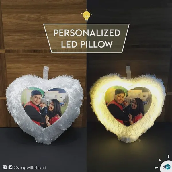 Personalised Family Portrait LED Glow Fur Heart Cushion