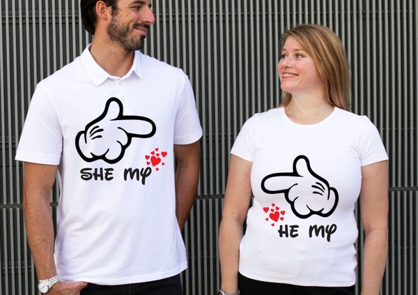 Couple Shirts — She's Mine & He's Mine (Pointing Hands)