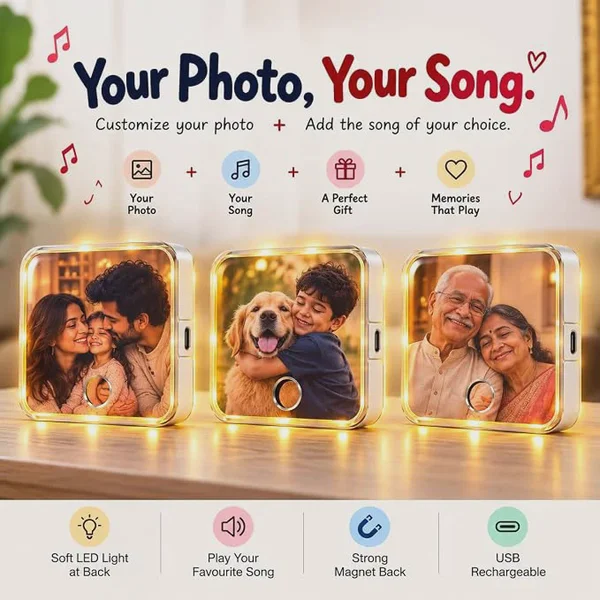 Personalised Warm LED Illuminated Music Frame & Fridge Magnet