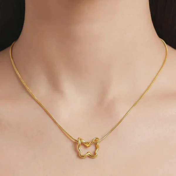 Delicate Floating Butterfly Outline 18K Gold Snake Chain Necklace