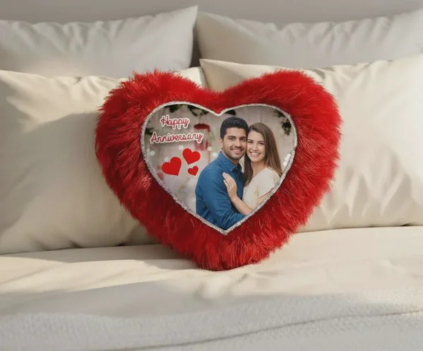 Personalised Red Heart Cushion with Silver Braided Piping