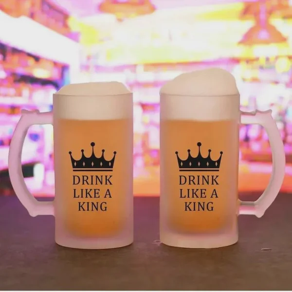Personalised "Drink Like A King" Crown Frosted Beer Stein (500ml)