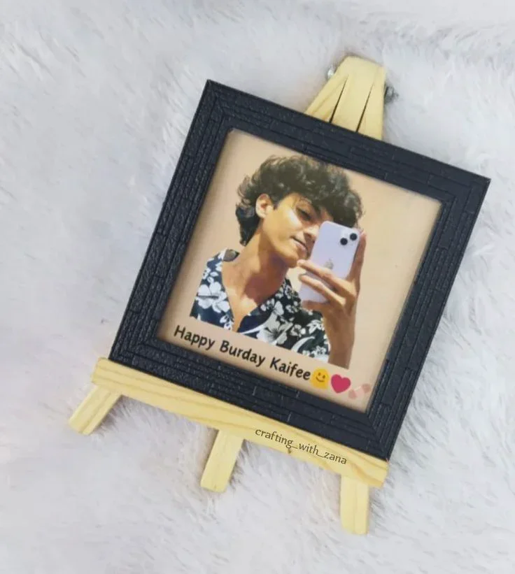 Personalised Modern Black Border Mini Easel Desktop Photo Frame