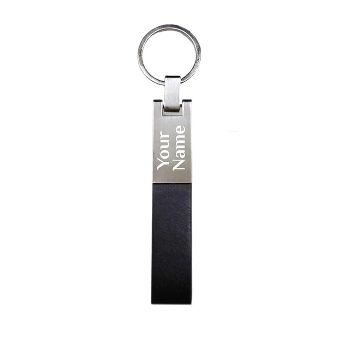 Personalised PU Leather Strap Metal Bar Keychain