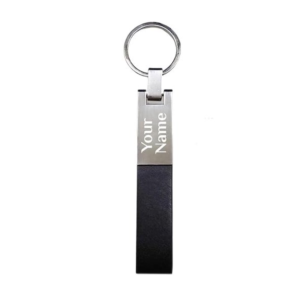 Personalised PU Leather Strap Metal Bar Keychain