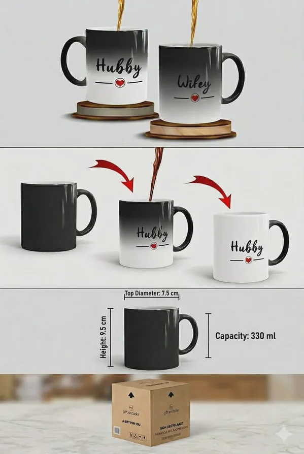 Personalised "Hubby & Wifey" Couple Magic Mug Set (With Gift Box)