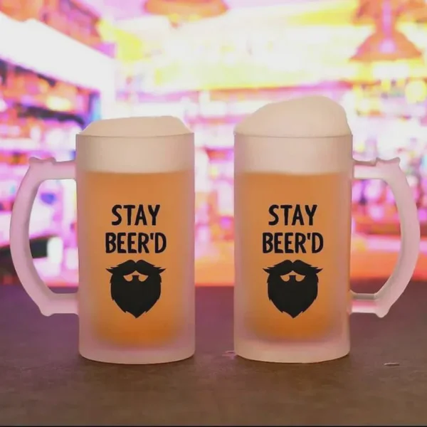 Personalised "Stay Beer'd" Novelty Frosted Glass Beer Stein (500ml)
