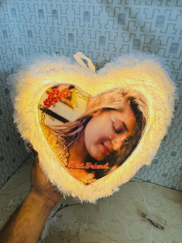 Personalised "Best Friend Forever" LED Glow Fur Heart Cushion