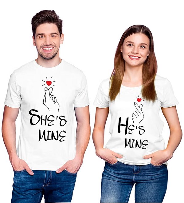 Couple Shirts — She's Mine & He's Mine Finger Heart