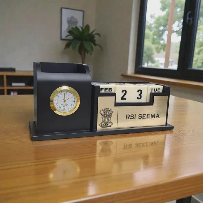 Desk Table Clock & Calendar Organizer with Sticky Notes