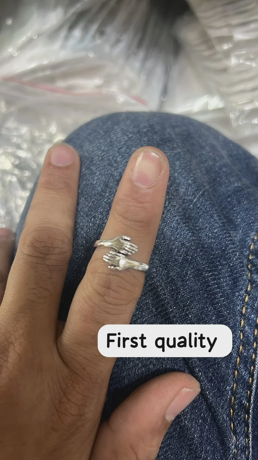 Sentimental "A Hug You Can Wear" Embracing Hands Hug Ring