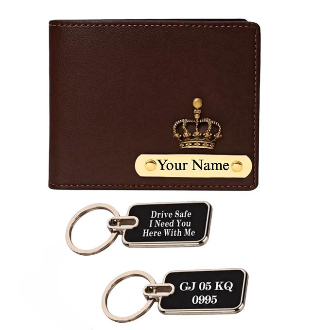 Custom Leather Wallet & Vehicle Number Plate Keychain Set