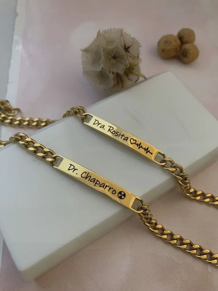 Personalised Doctor & Medical Professional Caduceus ID Bar Bracelet