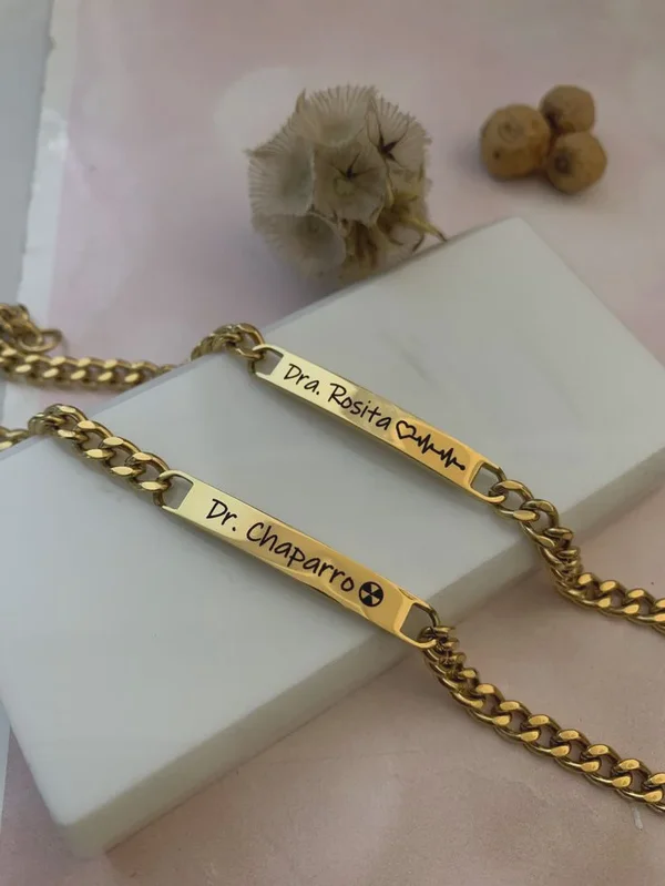 Personalised Doctor & Medical Professional Caduceus ID Bar Bracelet