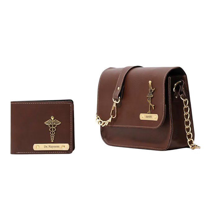 Personalised Couple Leather Combo — Wallet & Sling Bag