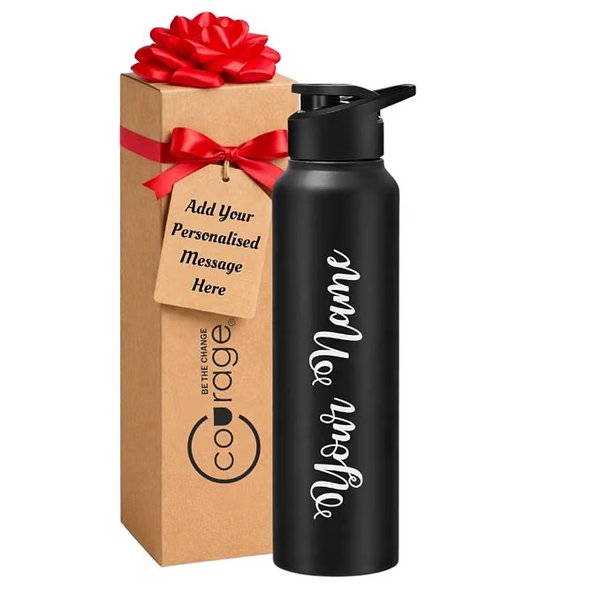 Personalised Matte Black Sports Sipper Bottle with Gift Box (750ml)