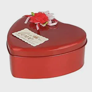 Romantic Heart Tin Gift Hamper with Plush Teddy, Roses & Wooden Keychain