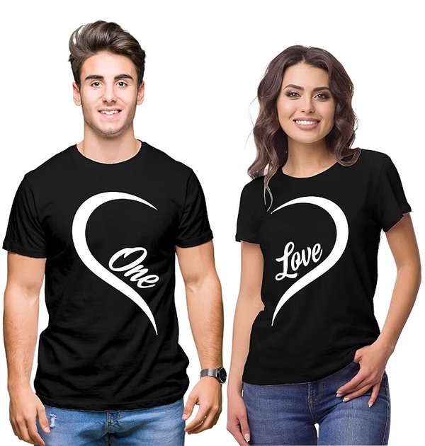 Couple Shirts — One Love Half Heart Design