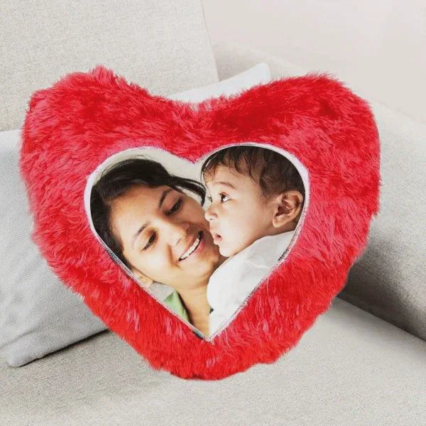 Personalised Red Heart Plush Cushion with White Piping Trim