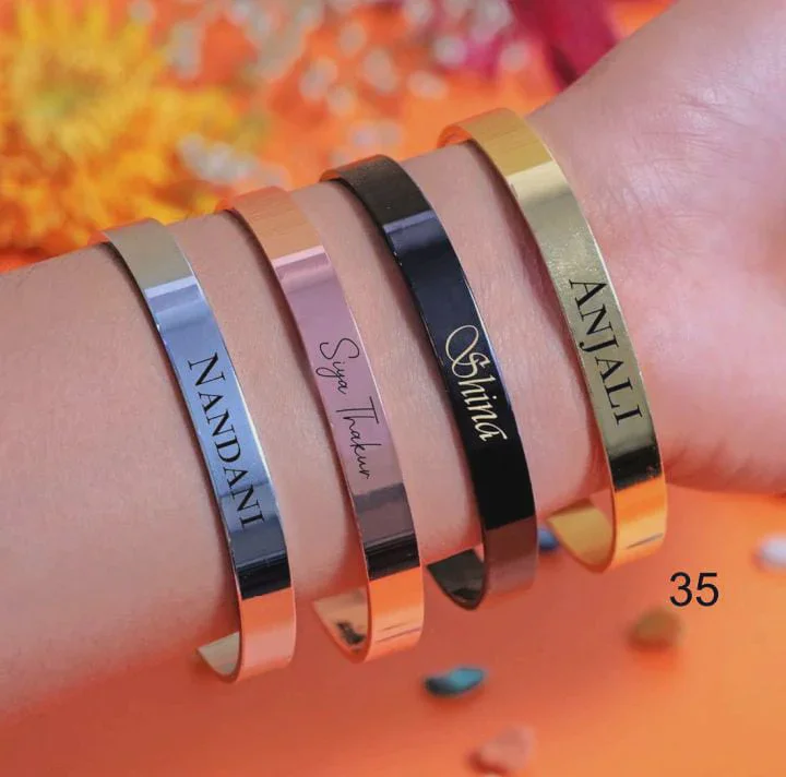 Personalised Engraved Stainless Steel Name Cuff Kada Bangle