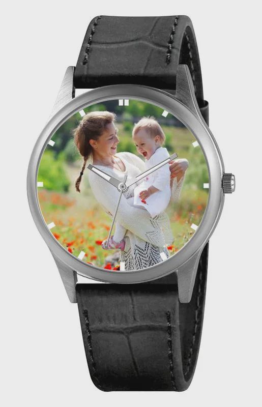 Personalised Silver Bezel Croc-Embossed Leather Photo Watch