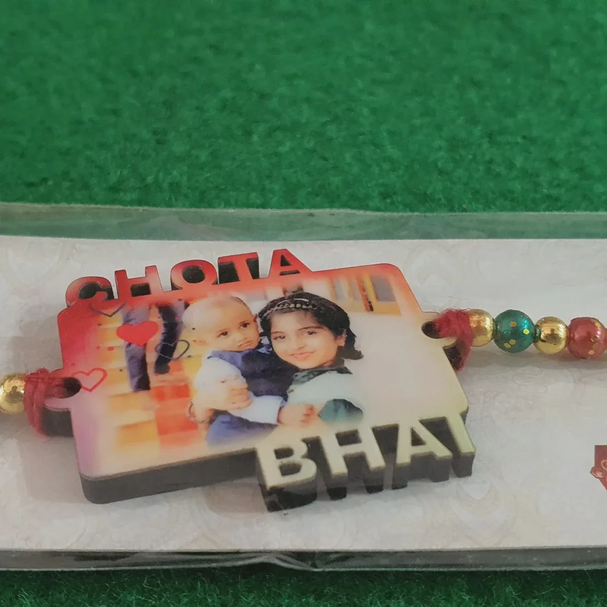 Personalised Acrylic Photo Rakhi with Beaded Thread